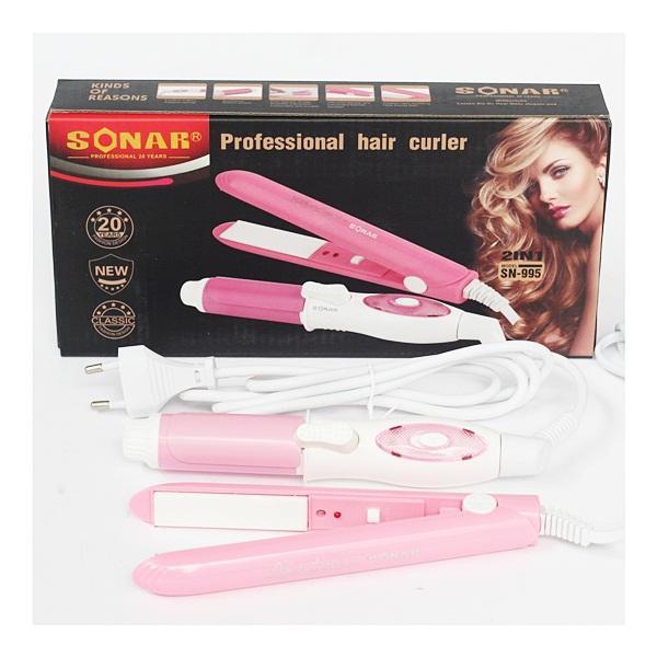 Set de coafat pentru bagaj: placa de indreptat parul + ondulator de par