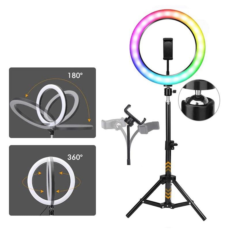 Lampa circulara Color 30 cm, Ring Light LED RGB, Trepied 210 cm