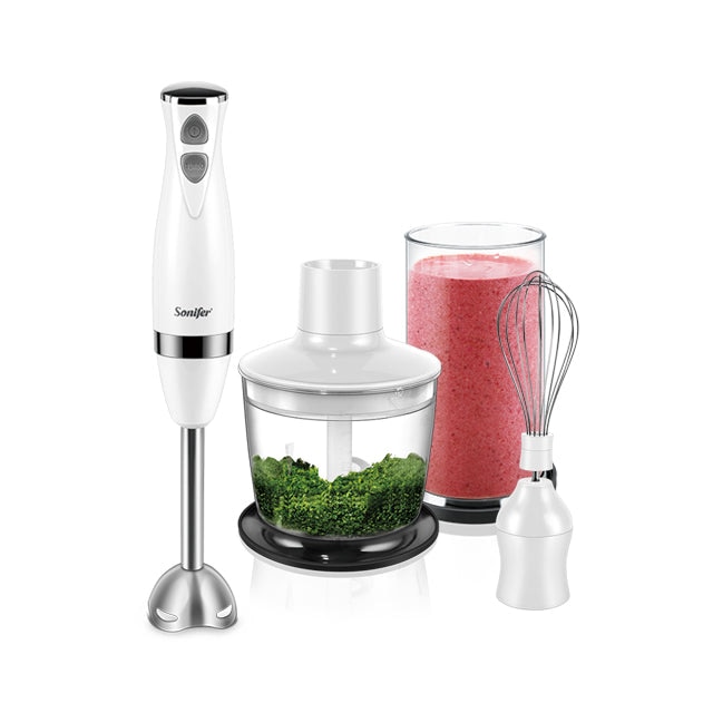 Set Blender 3 in 1, 500 W, Mixer vertical, functie Turbo, Alb