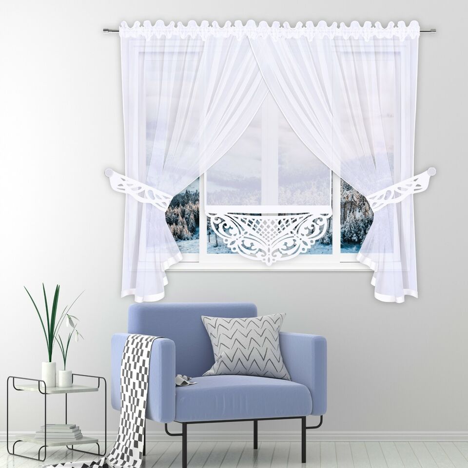 Set perdele voal Alb, 400x160 cm