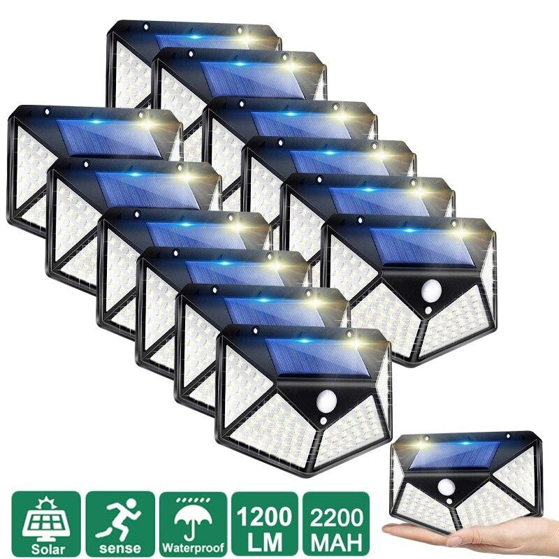 Set 12 x Lampa 100 LED cu panou solar, senzor de miscare