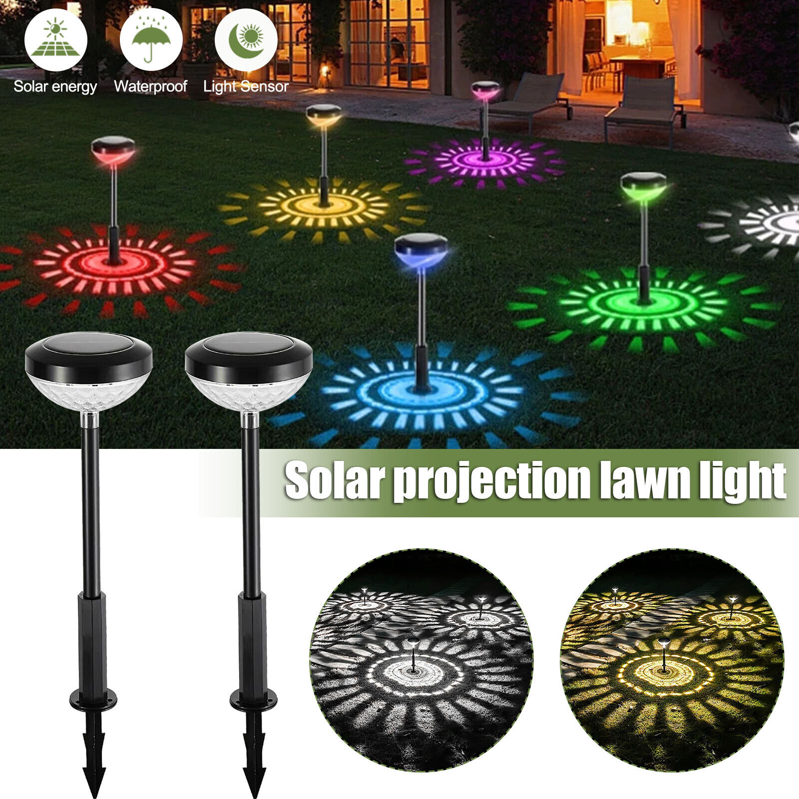 Set 2 lampi solare LED RGB, Alb cald / Multicolor