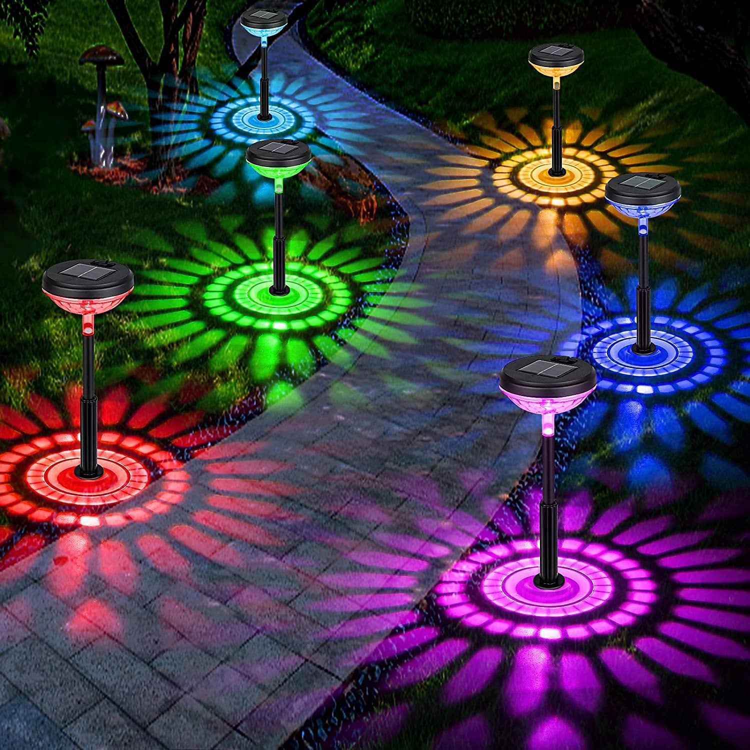Set 4 lampi solare LED RGB, Alb cald / Multicolor