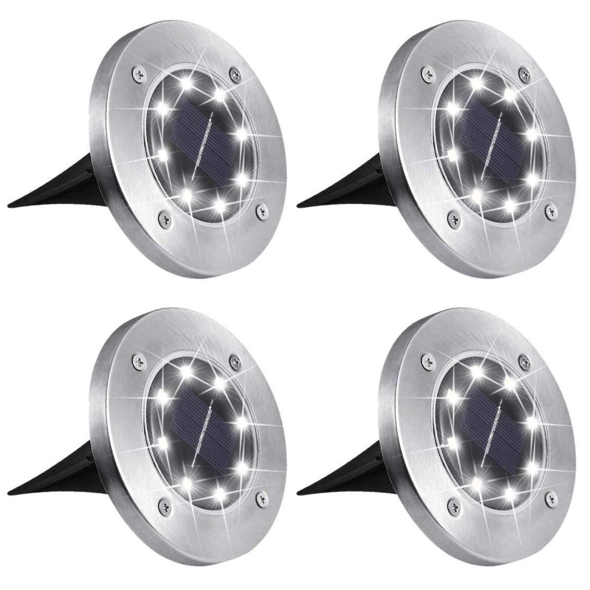 Set 4 x lampa solara cu 8 leduri si senzor de lumina cu fixare in sol