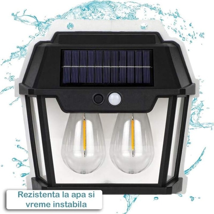 Set 2 x Lampa solara 2 becuri LED, Senzor de miscare si lumina