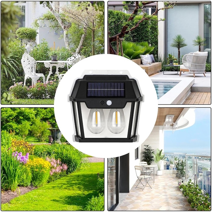 Set 2 x Lampa solara 2 becuri LED, Senzor de miscare si lumina