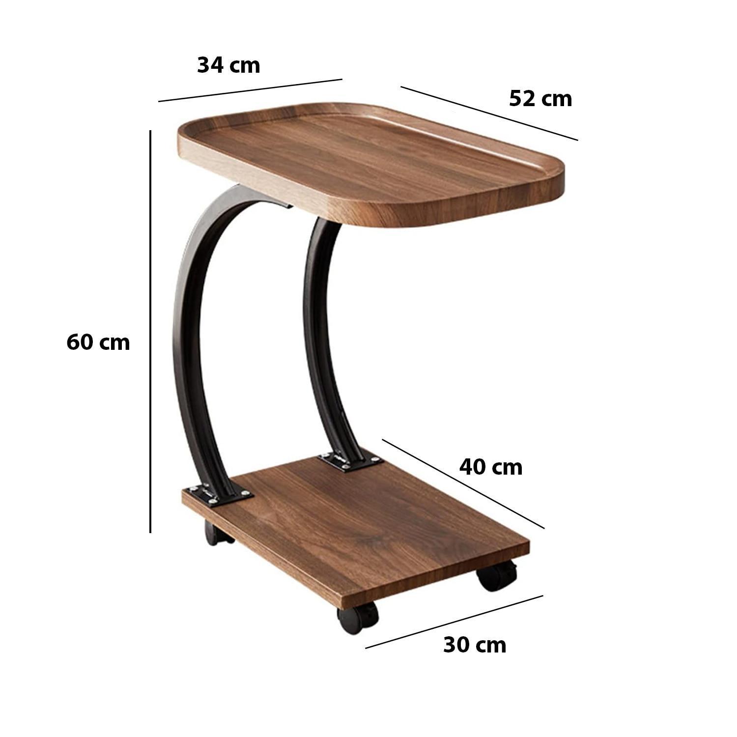 Masuta cafea cu roti, lemn, maro, 2 niveluri, 60 cm