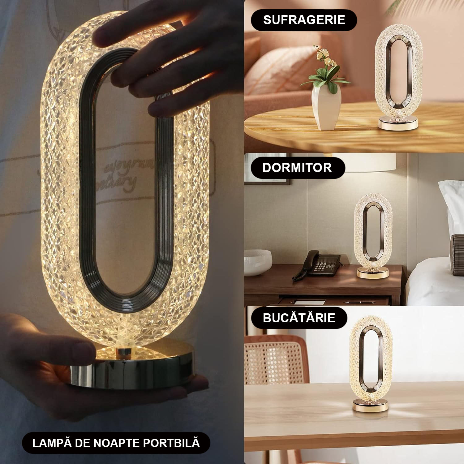 Oferta 1+1 - Lampa Diamond, Touch, USB, 3 moduri