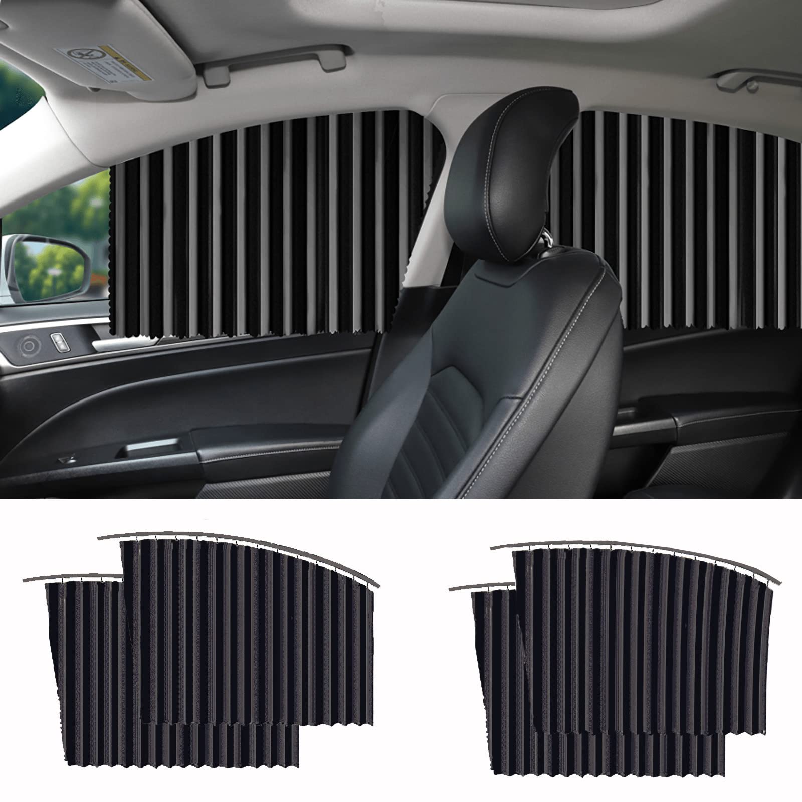 Set 4 parasolare retractabile auto, geamuri laterale, Negru