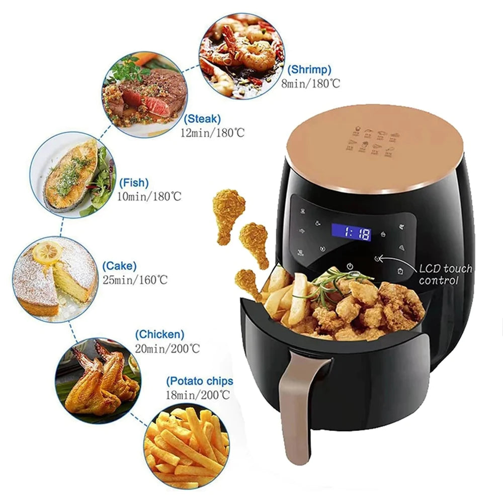 Friteuza cu aer cald, Air Fryer, 2400 W, 6L, LCD Touch control