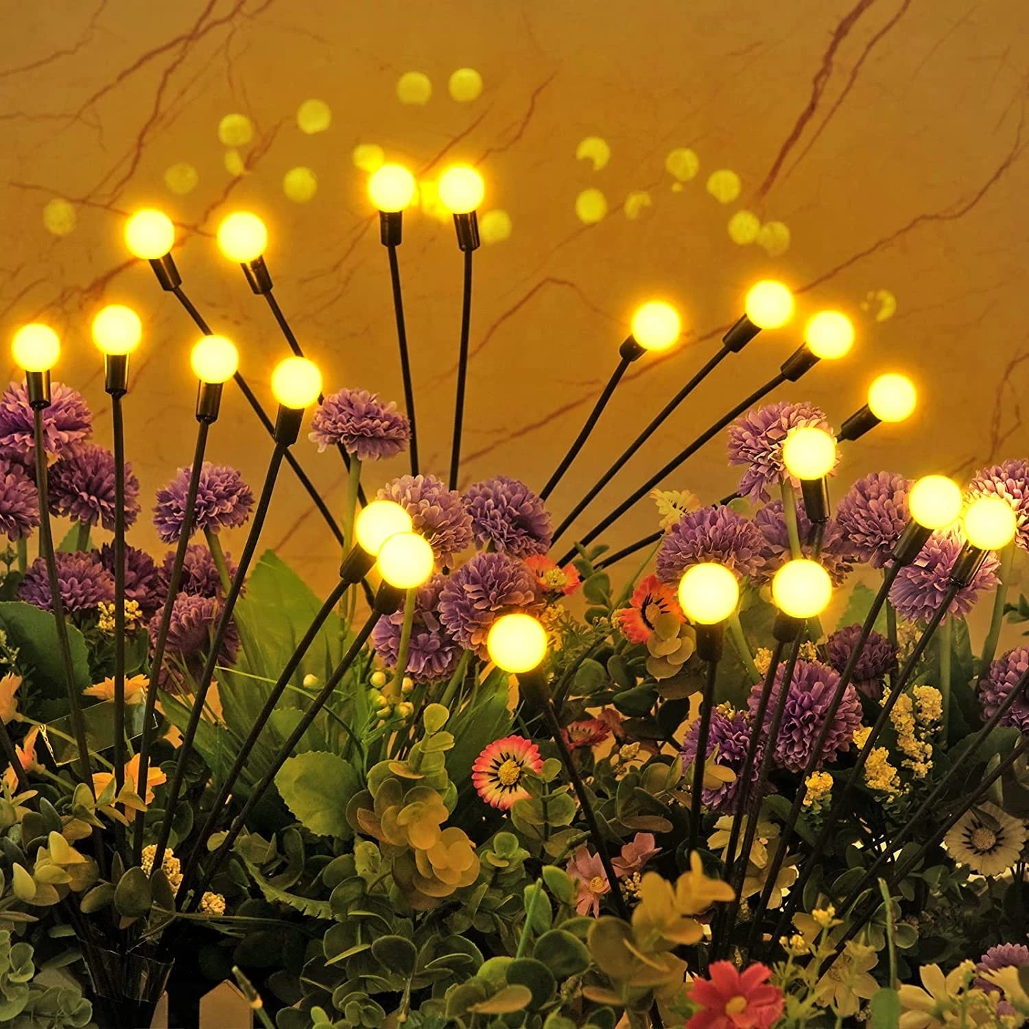 Set 2 x Lampa solara LED Alb Cald, 6 bulbi, decoratiune gradina
