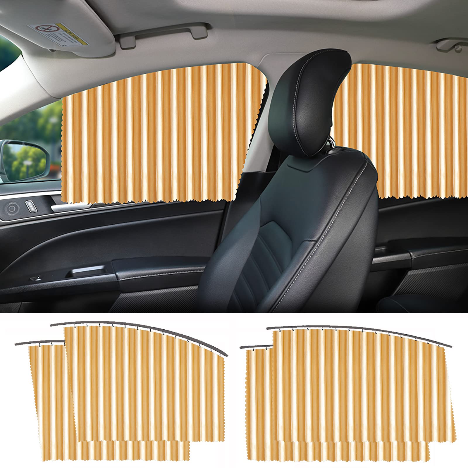 Set 4 parasolare retractabile auto, geamuri laterale, Auriu