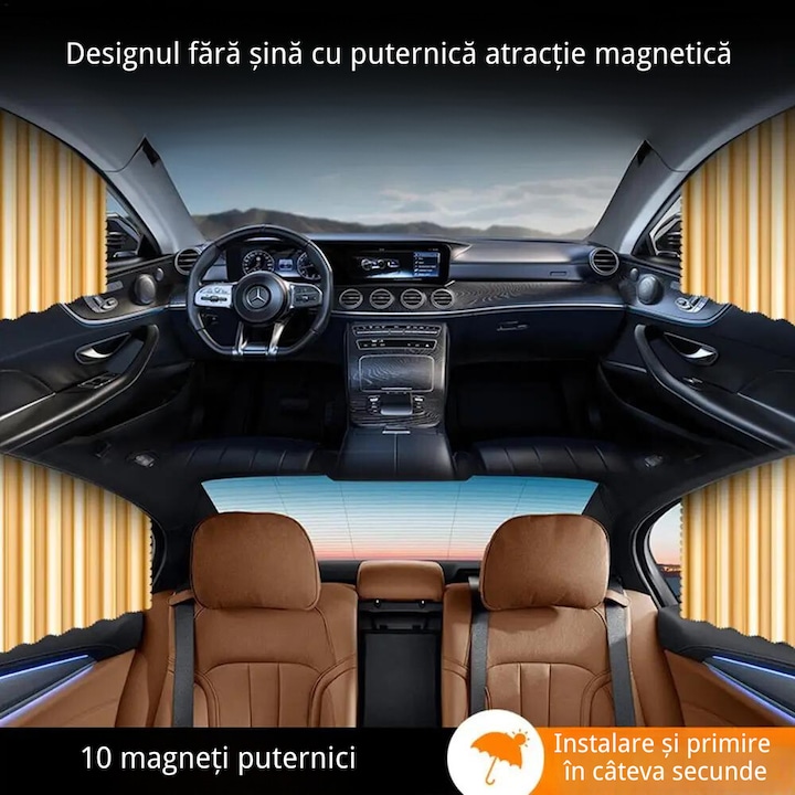 Set 4 parasolare retractabile auto, geamuri laterale, Auriu