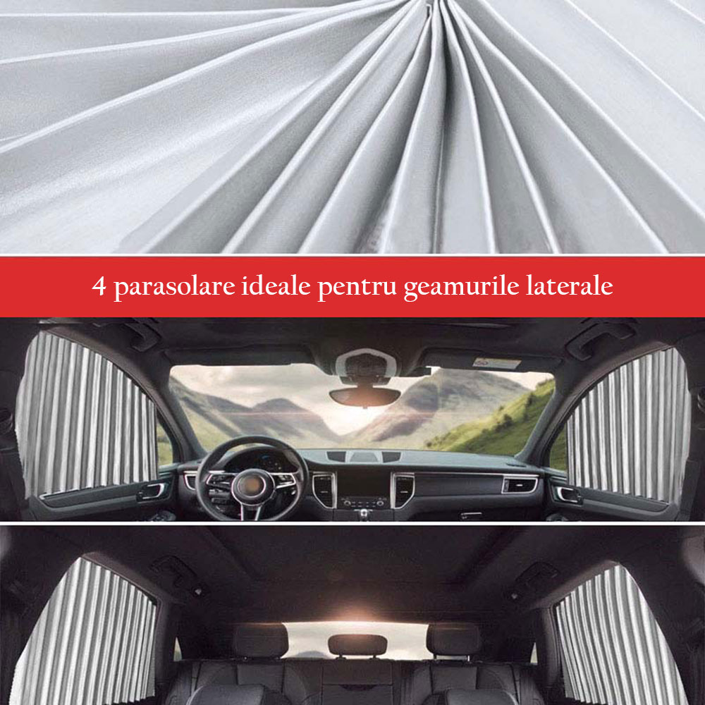 Set 4 parasolare retractabile auto, geamuri laterale, Argintiu