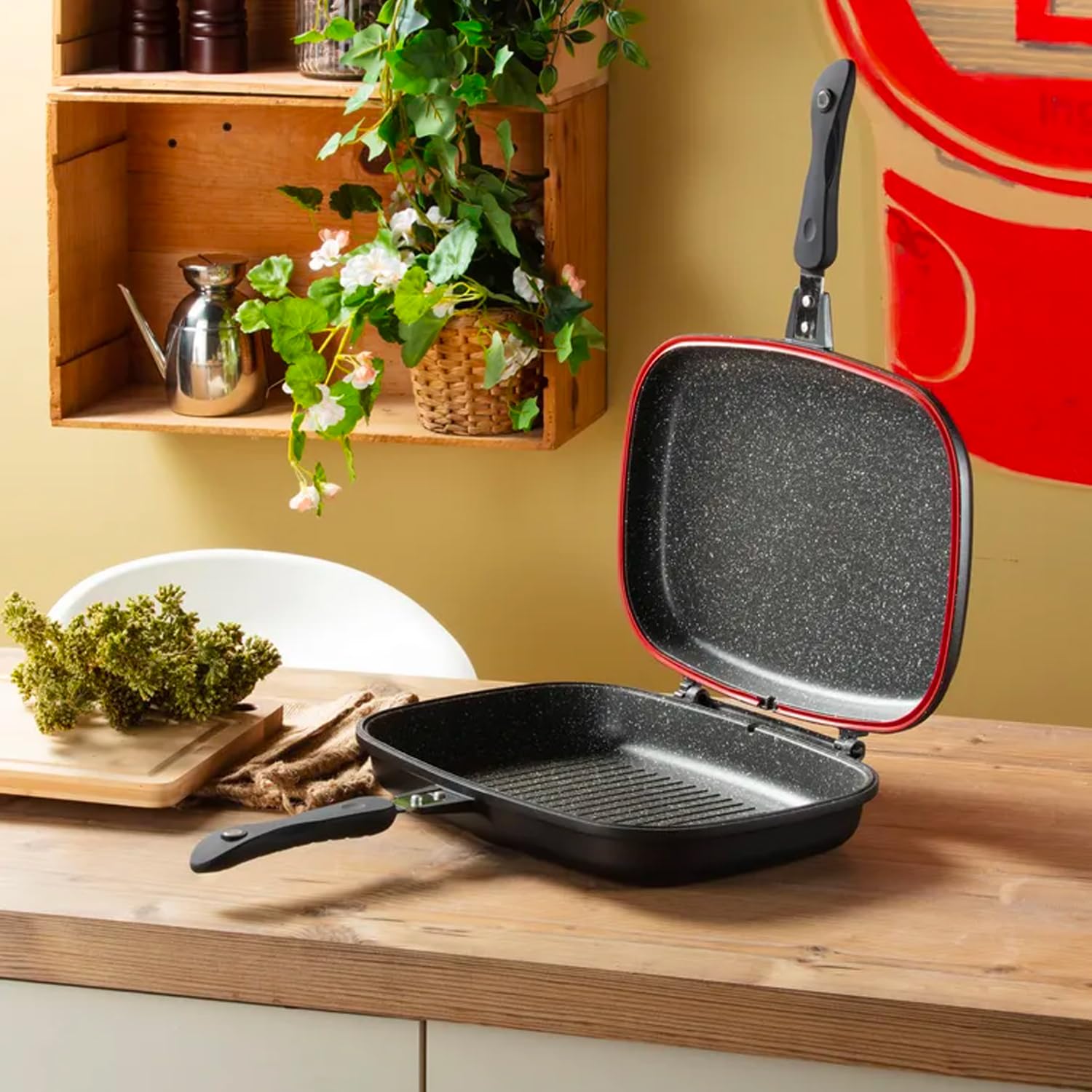Tigaie dubleta grill, 32 cm, maner magnetic, antiaderenta