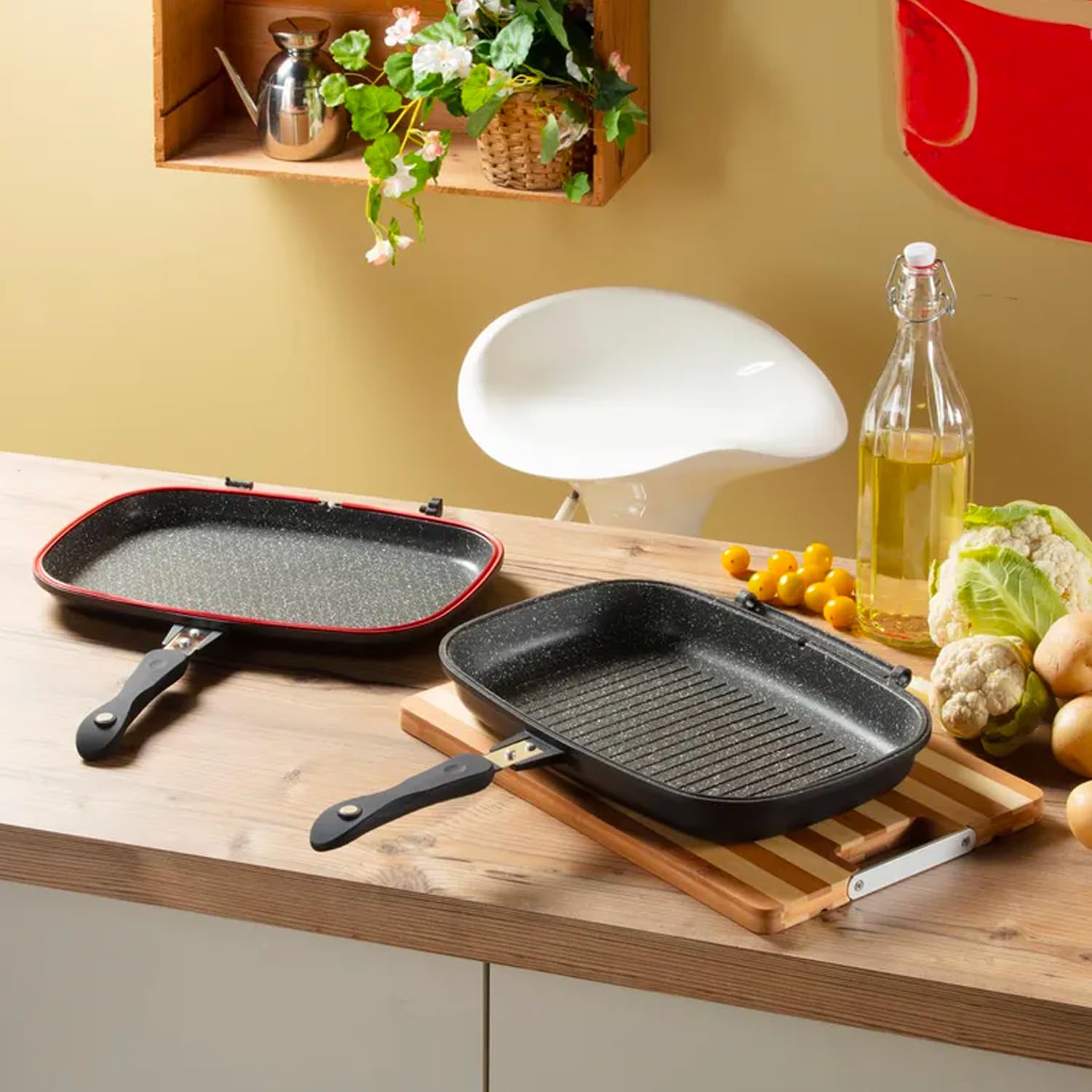 Tigaie dubleta grill, 32 cm, maner magnetic, antiaderenta