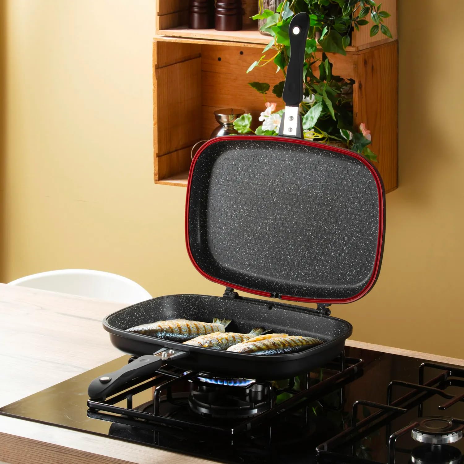 Tigaie dubleta grill, 32 cm, maner magnetic, antiaderenta