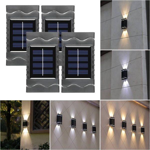 Set 4 x lampa solara 4 LED cu lumina bidirectionala