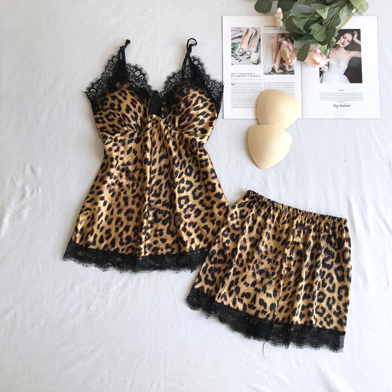 Set 4 piese, Pijama satin Dama, Leopard