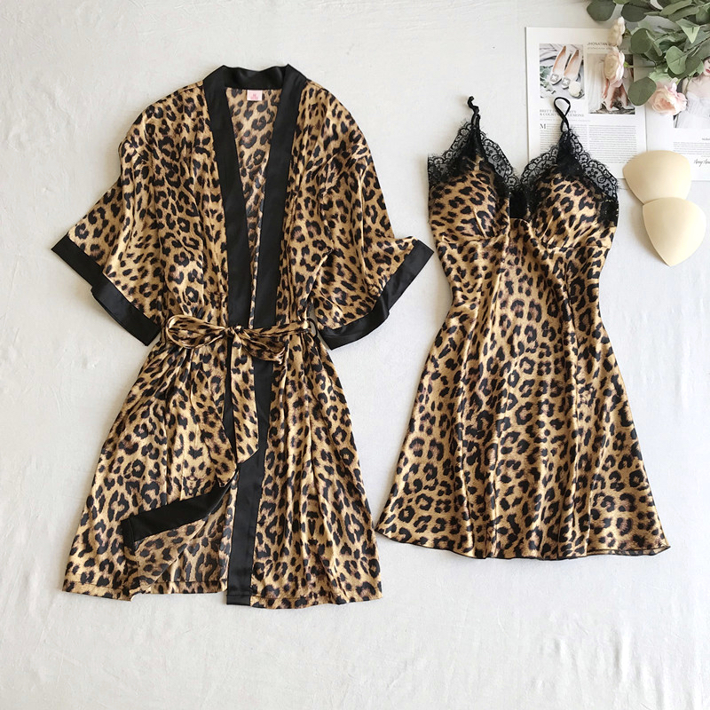 Set 4 piese, Pijama satin Dama, Leopard