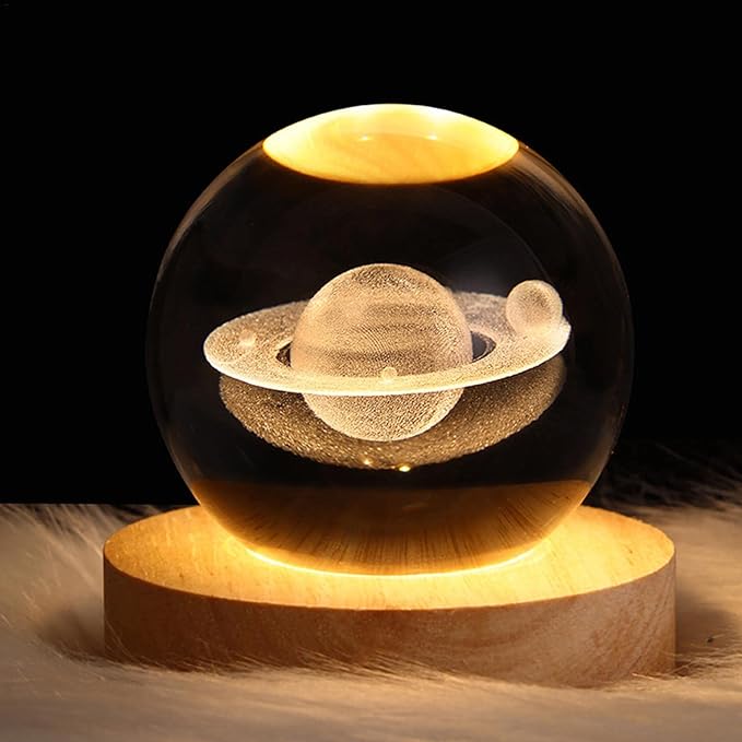 Lampa decorativa Saturn, Sfera din sticla cu efecte luminoase