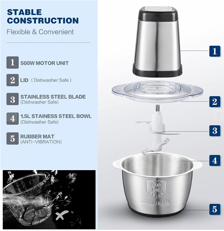 Tocator electric inox, 1000 W, 3 Litri, legume si fructe