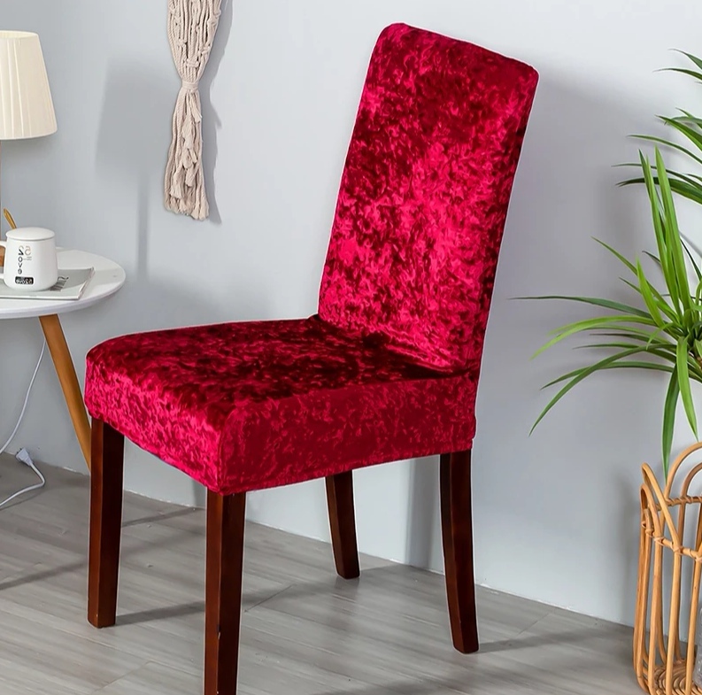 Set 6 huse pentru scaune, elastice si catifelate, Rosu