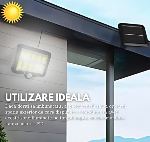 Set 4 x Proiector solar 120 LED COB, senzor de miscare, telecomanda