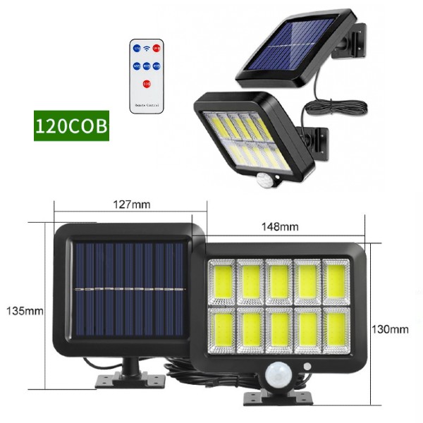 Set 4 x Proiector solar 120 LED COB, senzor de miscare, telecomanda