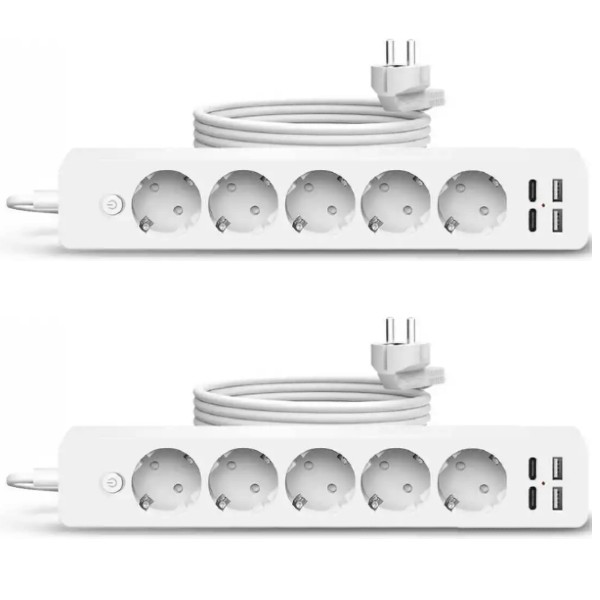 Set 2 x Prelungitor 5 prize, 2 USB, 2 USB-C, Jortan