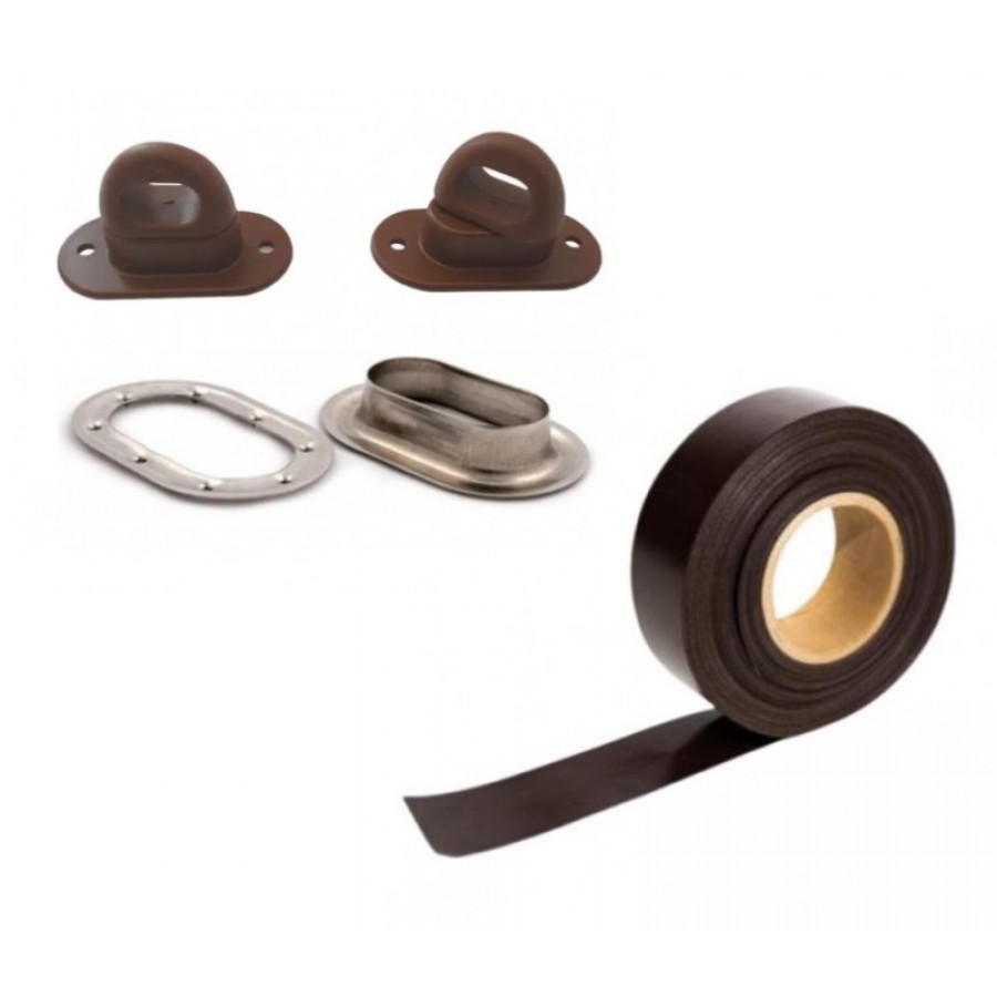 Set montaj folie terasa: Banda intarire maro, 10 bride rotative si 10 capse metalice
