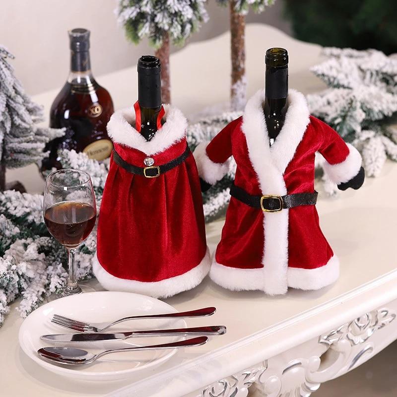 Set 2 huse festive pentru sticla de vin, decoratiune de Craciun