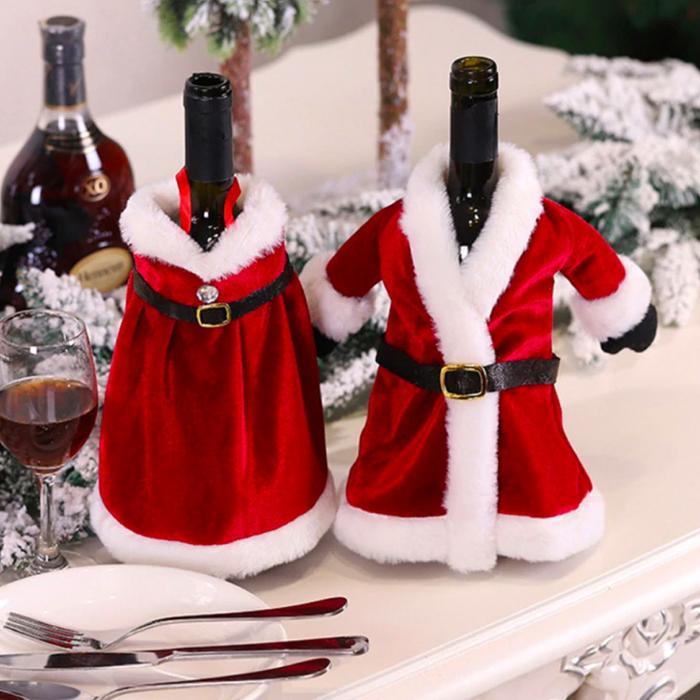 Set 2 huse festive pentru sticla de vin, decoratiune de Craciun