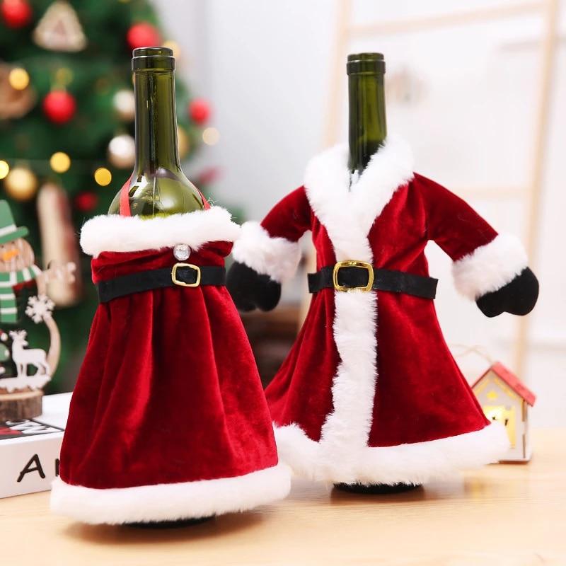 Set 2 huse festive pentru sticla de vin, decoratiune de Craciun