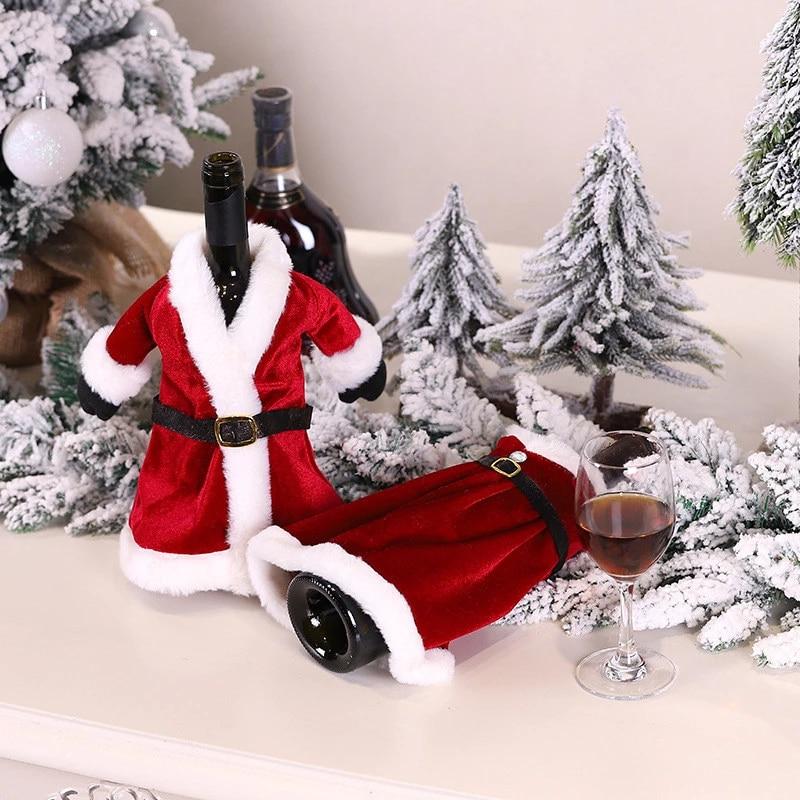 Set 2 huse festive pentru sticla de vin, decoratiune de Craciun