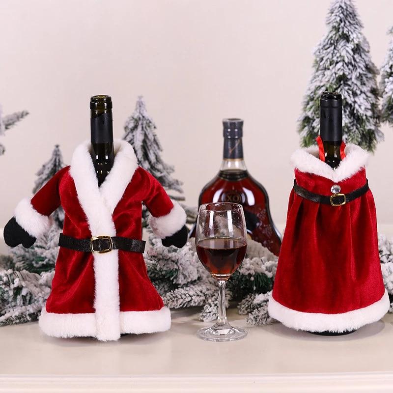 Set 2 huse festive pentru sticla de vin, decoratiune de Craciun