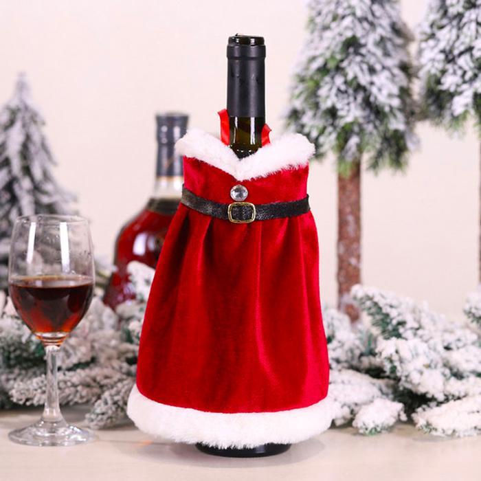 Set 2 huse festive pentru sticla de vin, decoratiune de Craciun