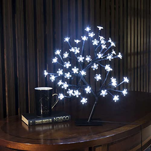 Copac decorativ cu flori de cires, 36 LED, Alb rece