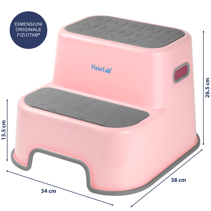 Scaunel inaltator WC pentru copii, FizioTab®Kids, Roz/Gri