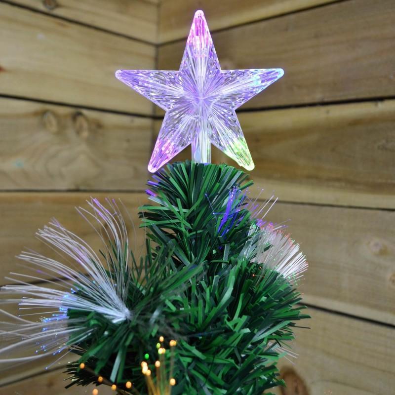 Brad artificial cu fibra optica multicolora, suport metalic, 180 cm