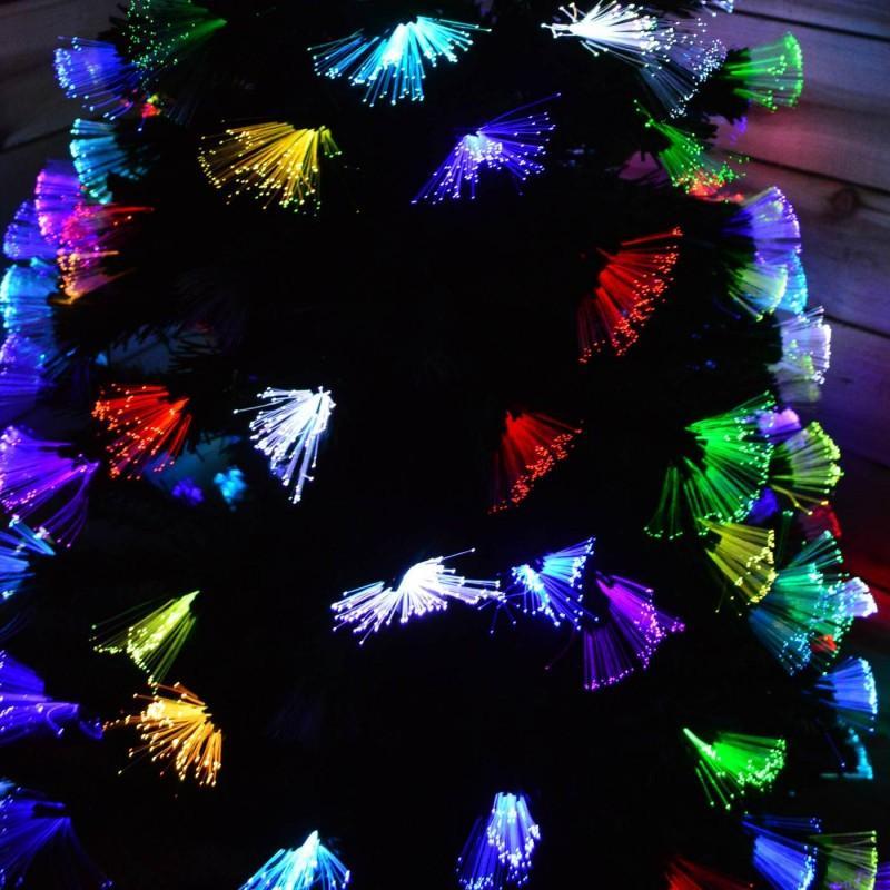 Brad artificial cu fibra optica multicolora, suport metalic, 180 cm