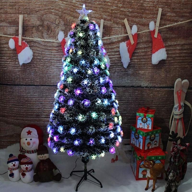 Brad artificial cu fibra optica multicolora, suport metalic, 180 cm