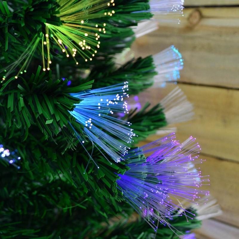 Brad artificial cu fibra optica multicolora, suport metalic, 180 cm