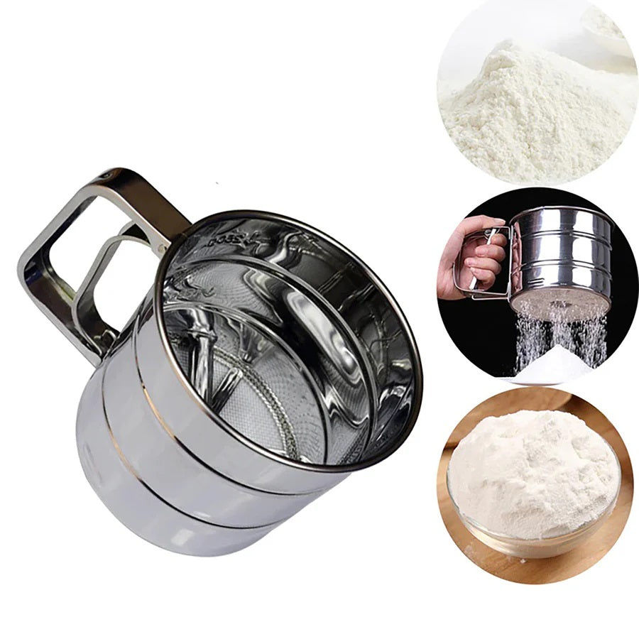 Cana din inox cu sita pentru cernut faina sau zahar