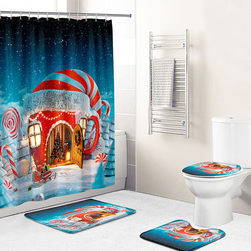 Set baie: perdea, covorase si husa de toaleta, Christmas Home