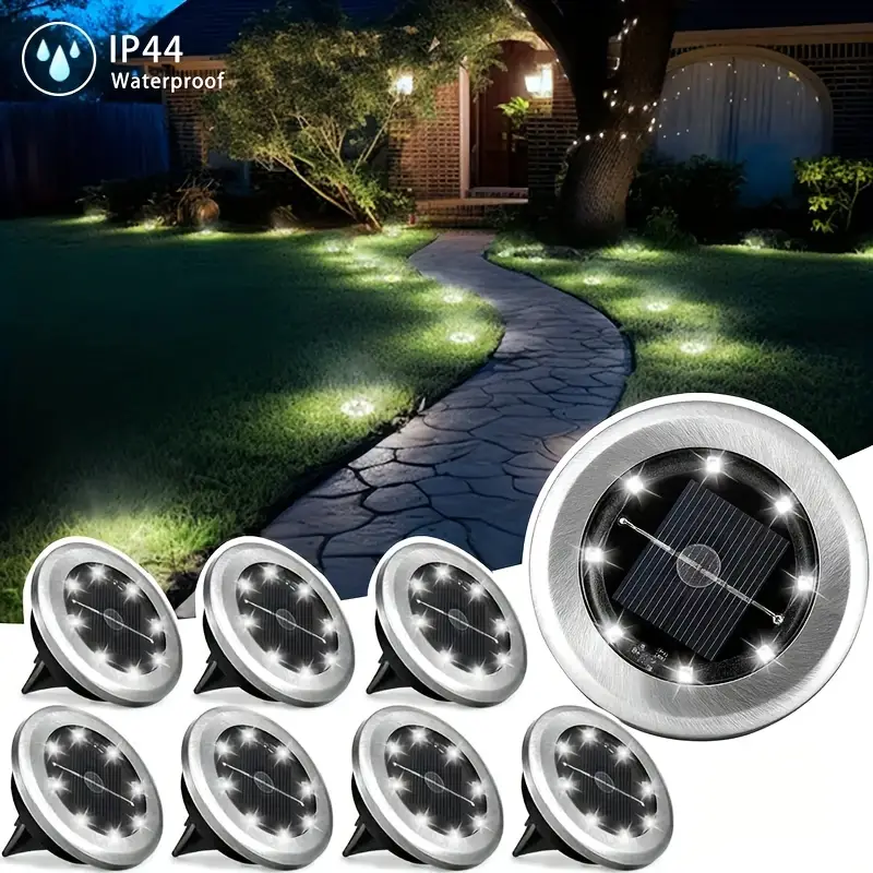 Set 8/12 lampi solare 8 LED, Silver Disk Lights