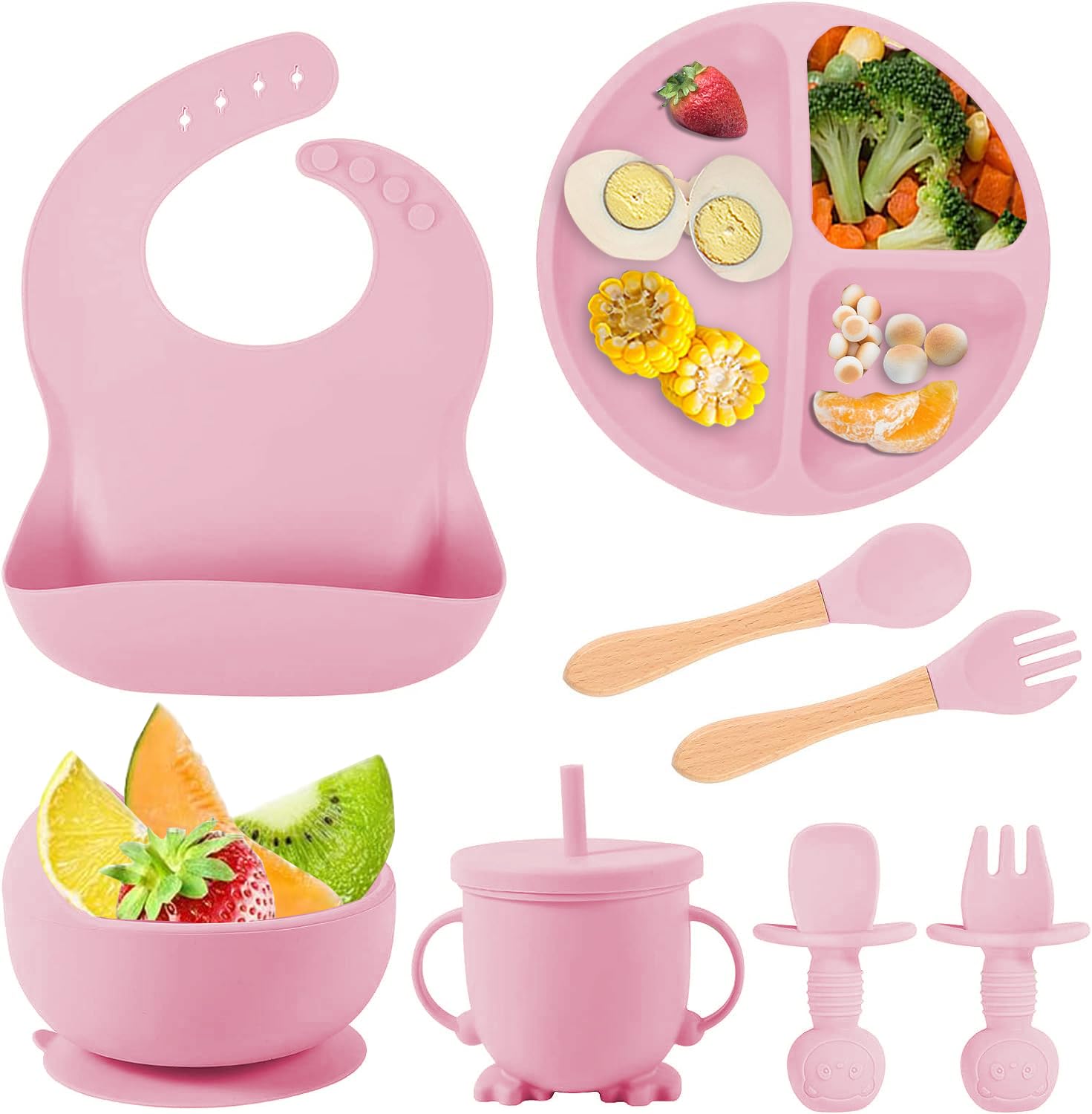 Set hranire bebe 8 piese, termorezistente, silicon, fara BPA