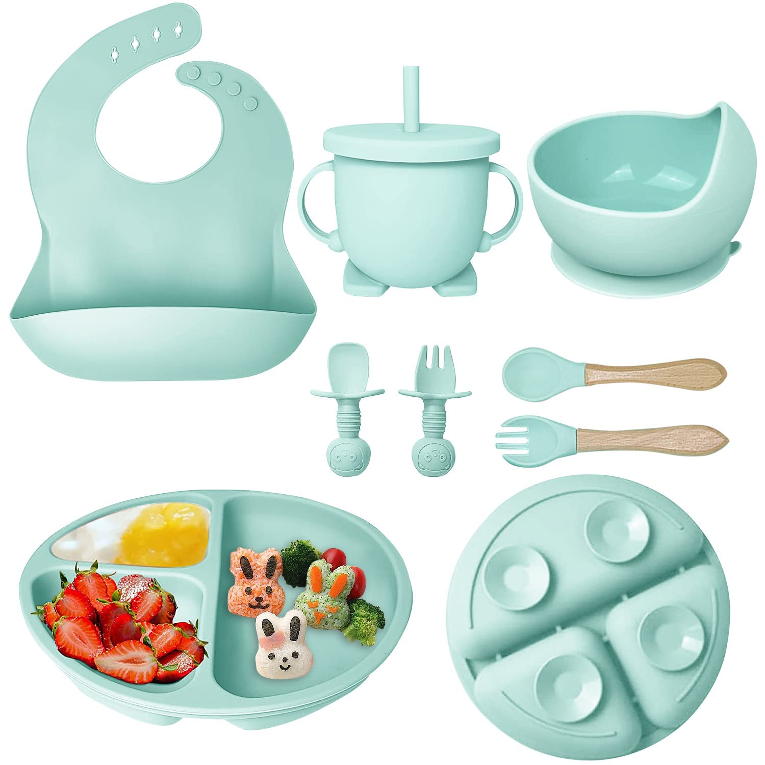 Set hranire bebe 8 piese, termorezistente, silicon, fara BPA