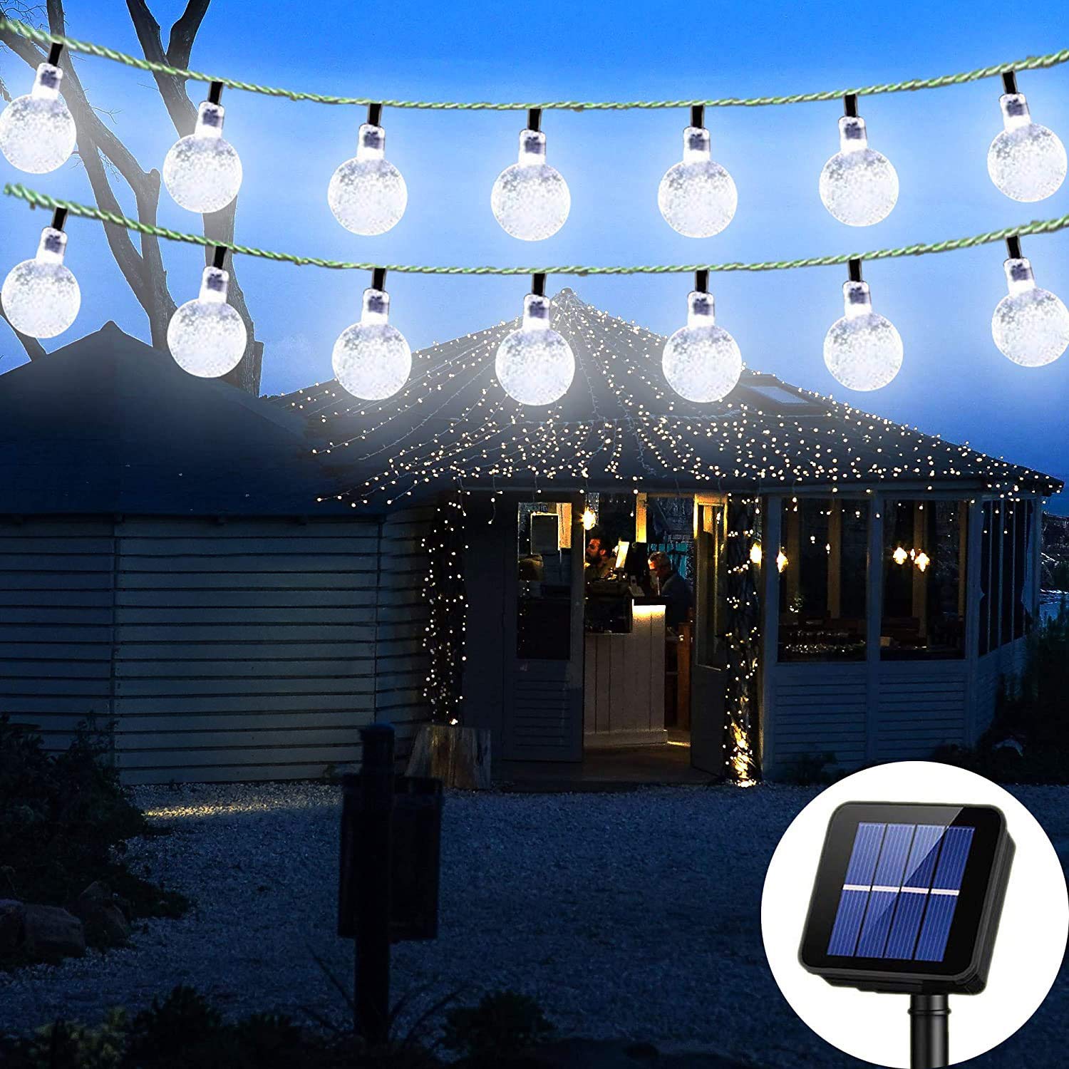 Set 2 x Instalatie solara LED 30 globulete, Alb rece