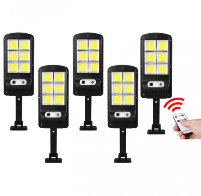 Set 5 x Lampa solara 160 LED COB si telecomanda